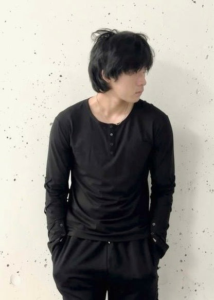 'Symbiote' Henley Longsleeve (Noir) - trance